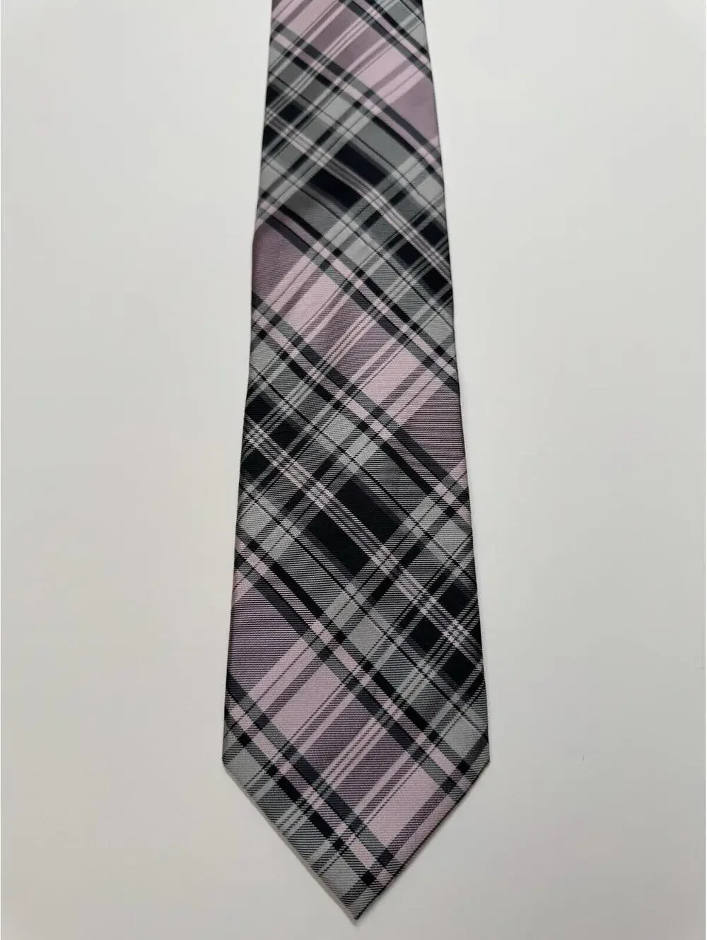 Chaps 100% Silk Tie In Pink And Grey Plaid